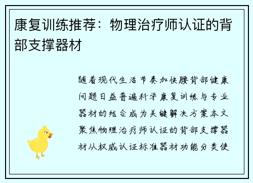 康复训练推荐：物理治疗师认证的背部支撑器材
