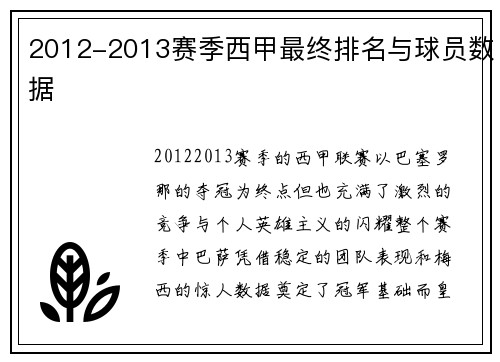 2012-2013赛季西甲最终排名与球员数据